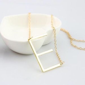 Initial E name letter monogram necklace gold